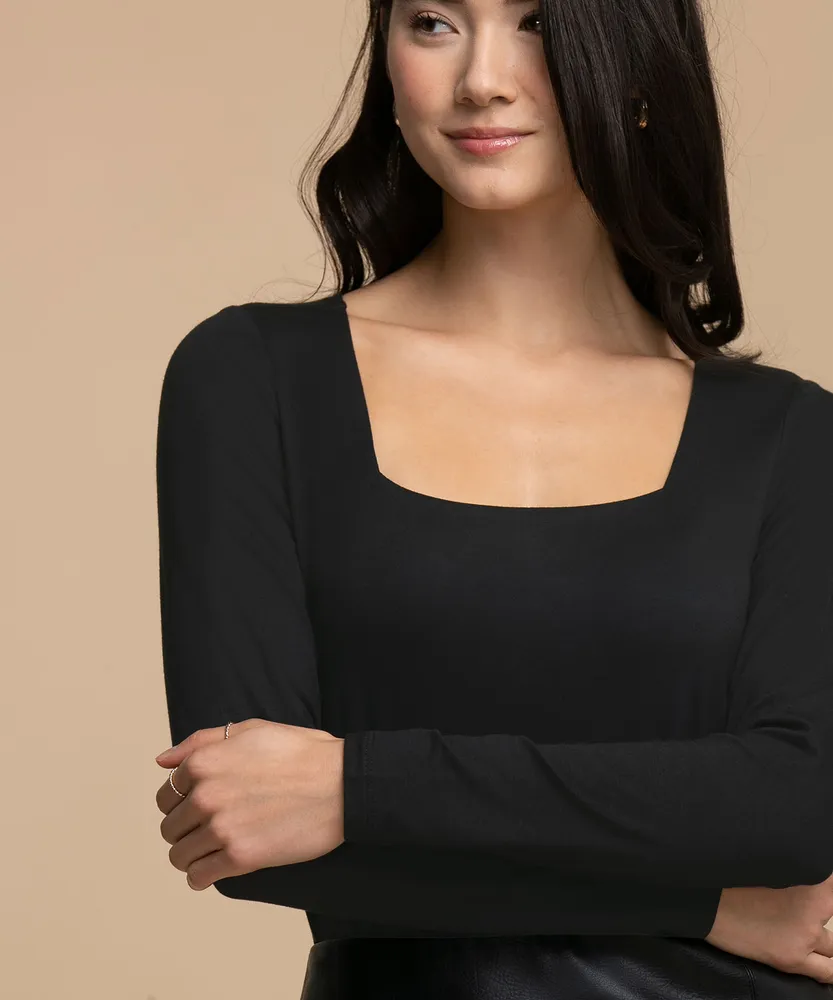 Eco-Friendly Mesh-Lined Square Neck Top