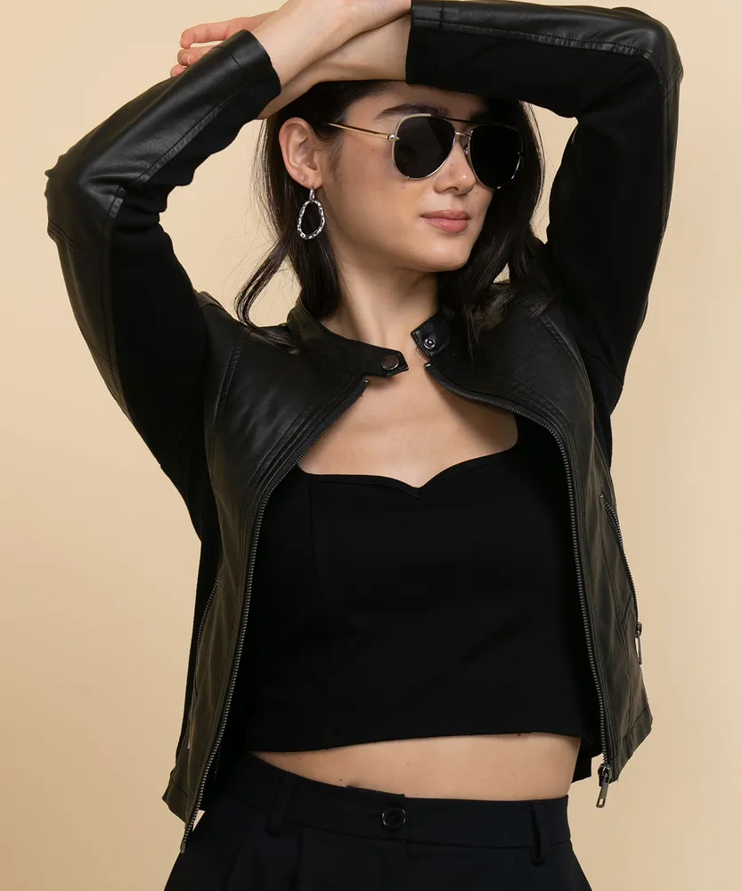 Faux Leather Jacket by Sebby Collection