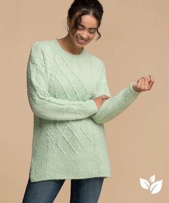 Eco-Friendly Cable Knit Tunic Sweater
