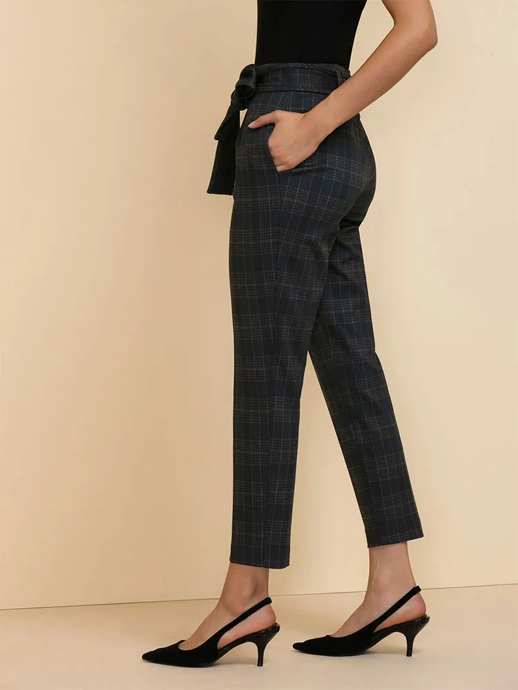 Plaid Tie Front Pant Ponte