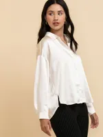 Long-Sleeved Satin Drop Shoulder Blouse