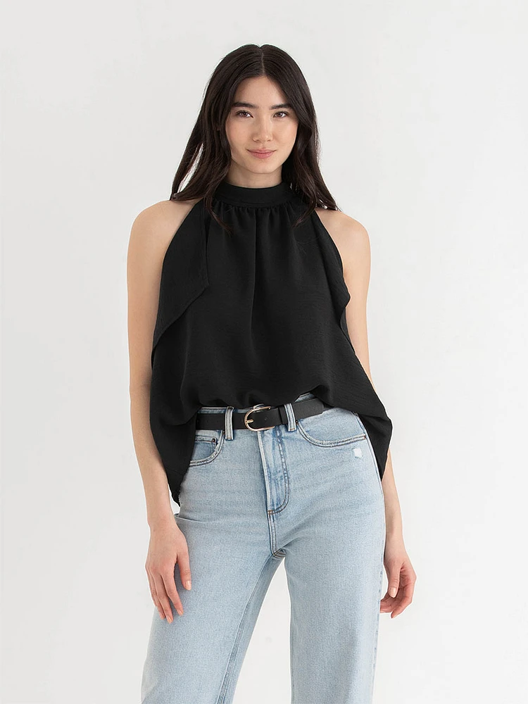 Textured Ruffle Halter Blouse