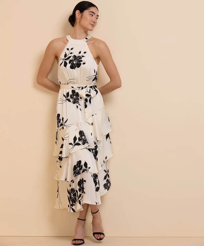 Asymmetrical Ruffle Halter Dress