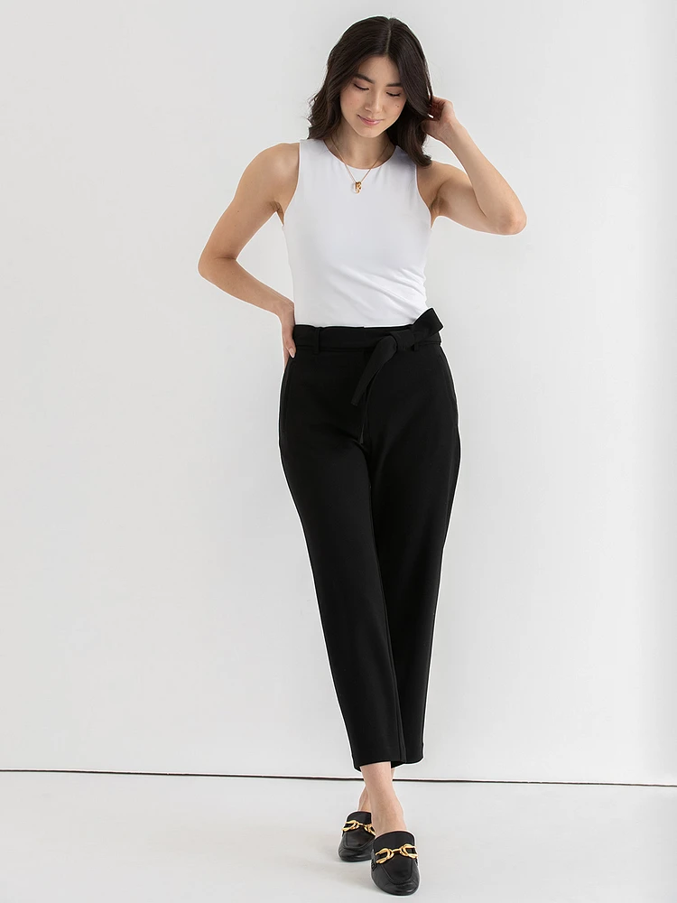 Belted Straight Crop Pant Scuba Crepe