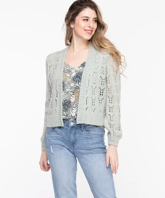 Pointelle Cropped Open Cardigan