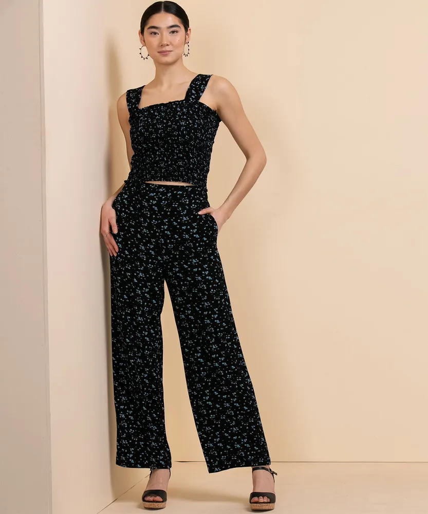 Printed Pull-Up Wide Leg Pant