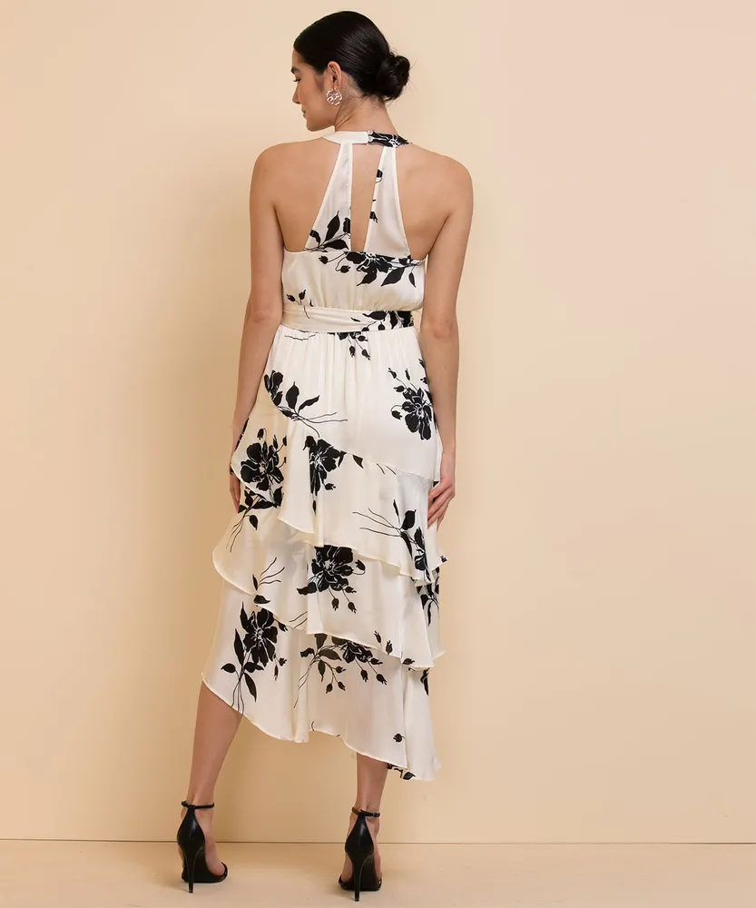 Asymmetrical Ruffle Halter Dress