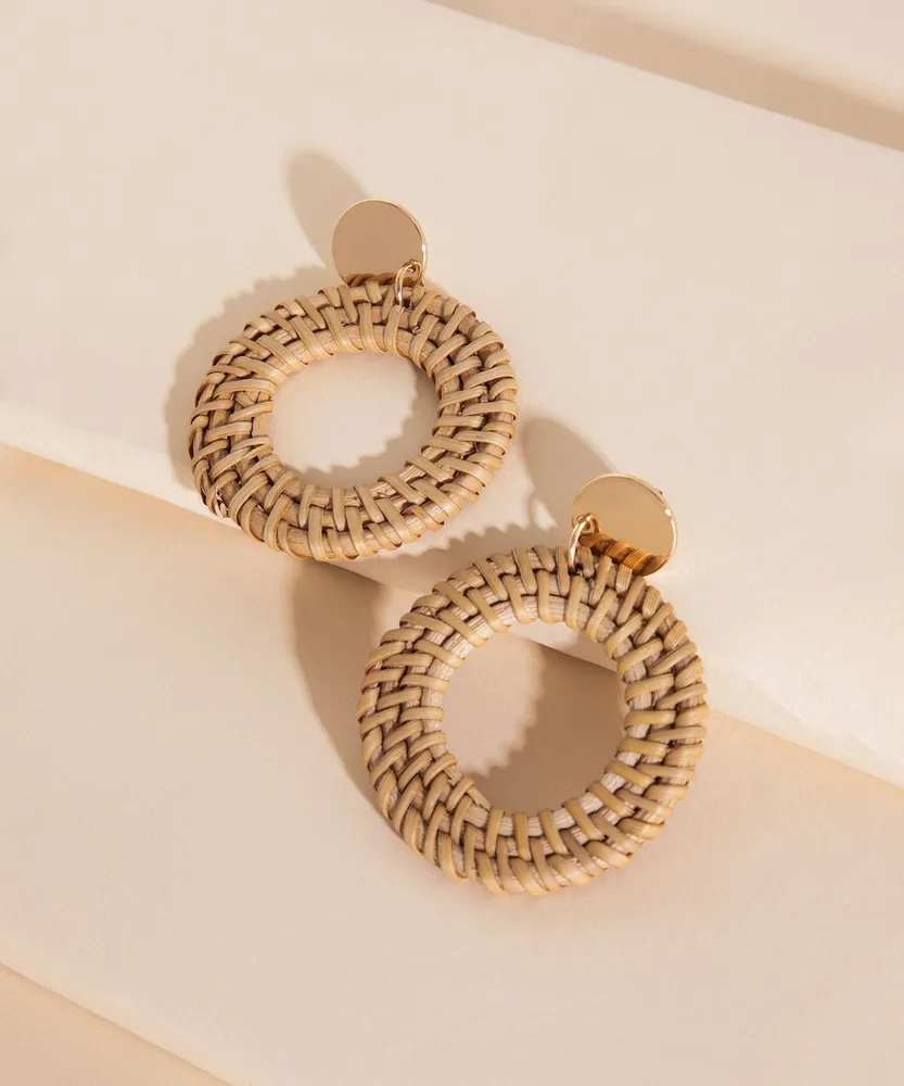 Raffia Drop-Down Hoop Earrings