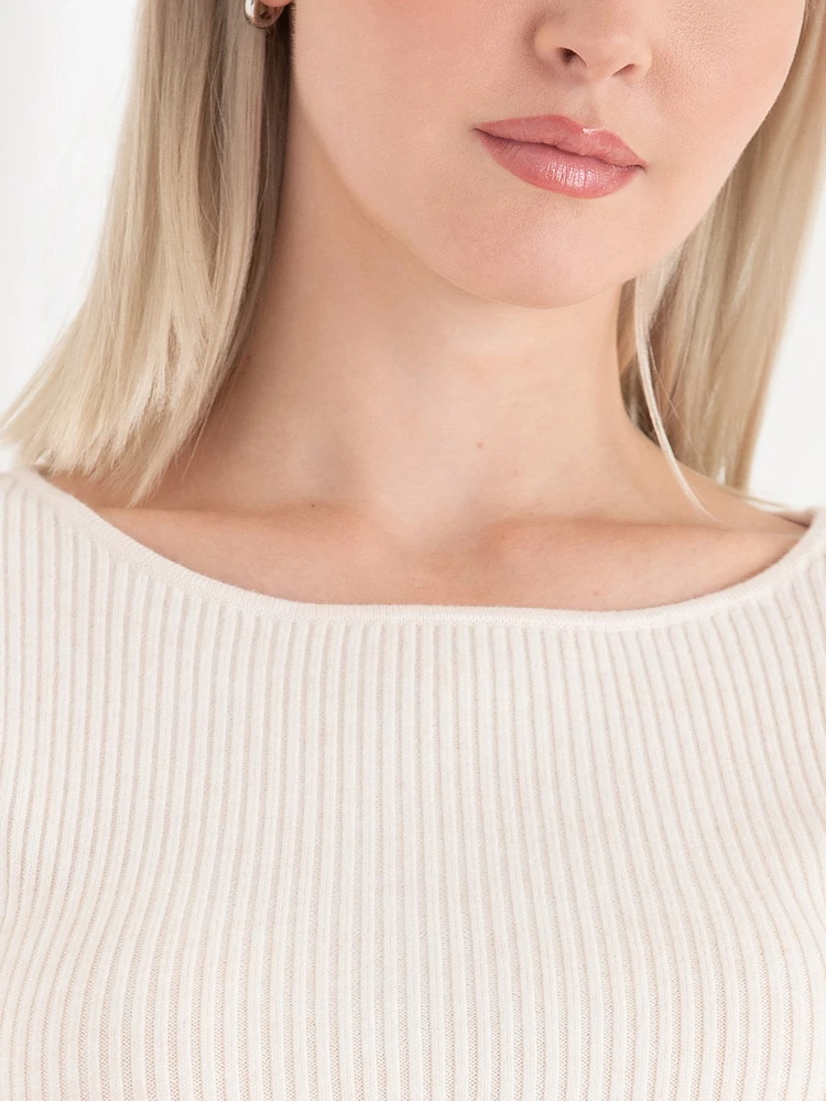 Ribbed Boat Neck Sweater