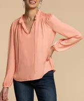 Silky Long Sleeve Peasant Blouse