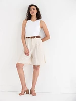 Pleat Front Linen Bermuda Shorts