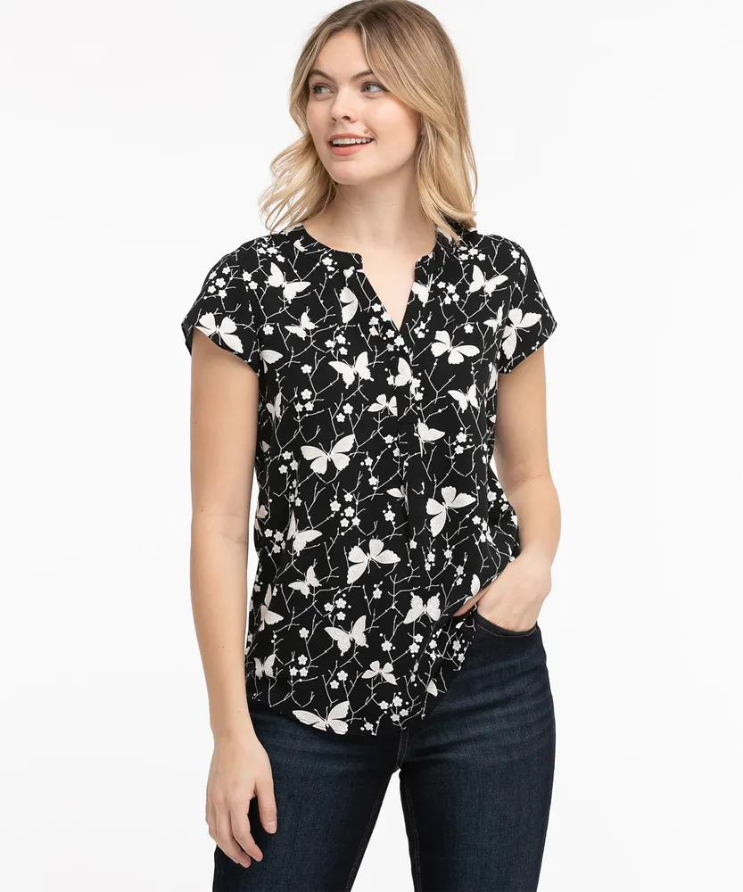 Short Sleeve Henley Pocket Blouse