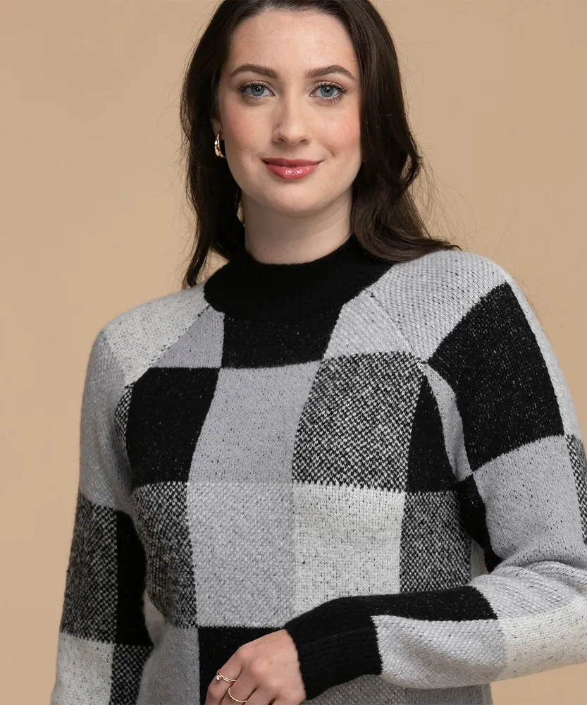 Buffalo Check Mock Neck Sweater