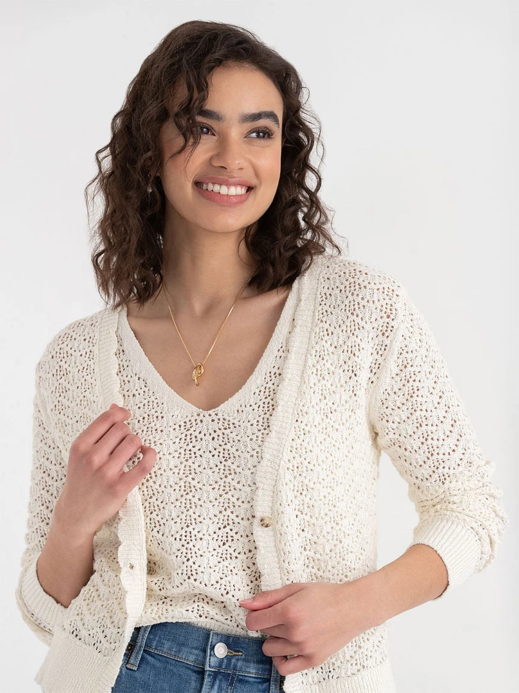 Long Sleeve Pointelle Cardigan