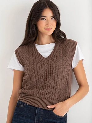 Cable Knit V-Neck Sweater Vest