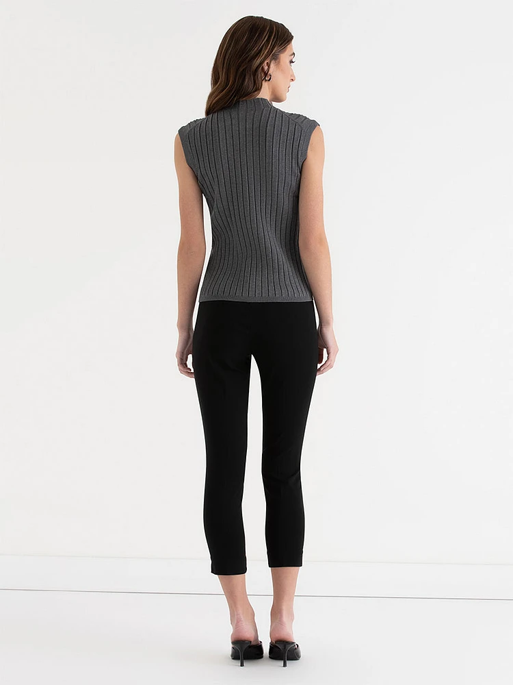 Mock Neck Sleeveless Rib Sweater