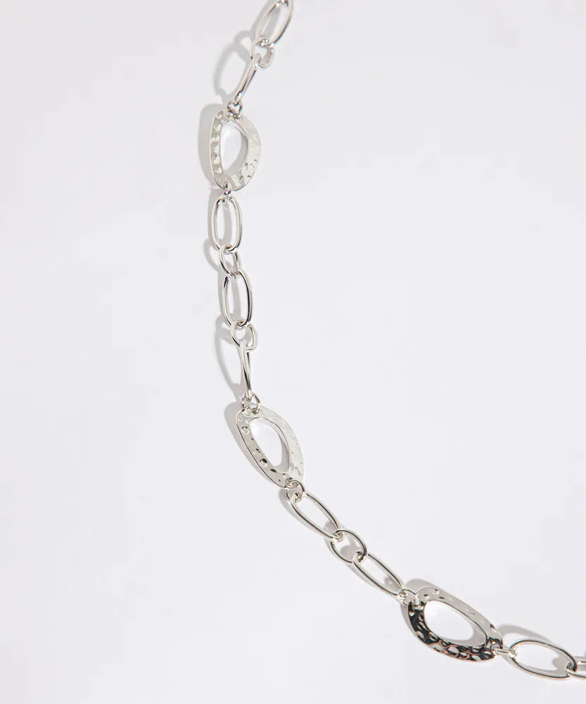 Long Chain Link with Hammered Oval