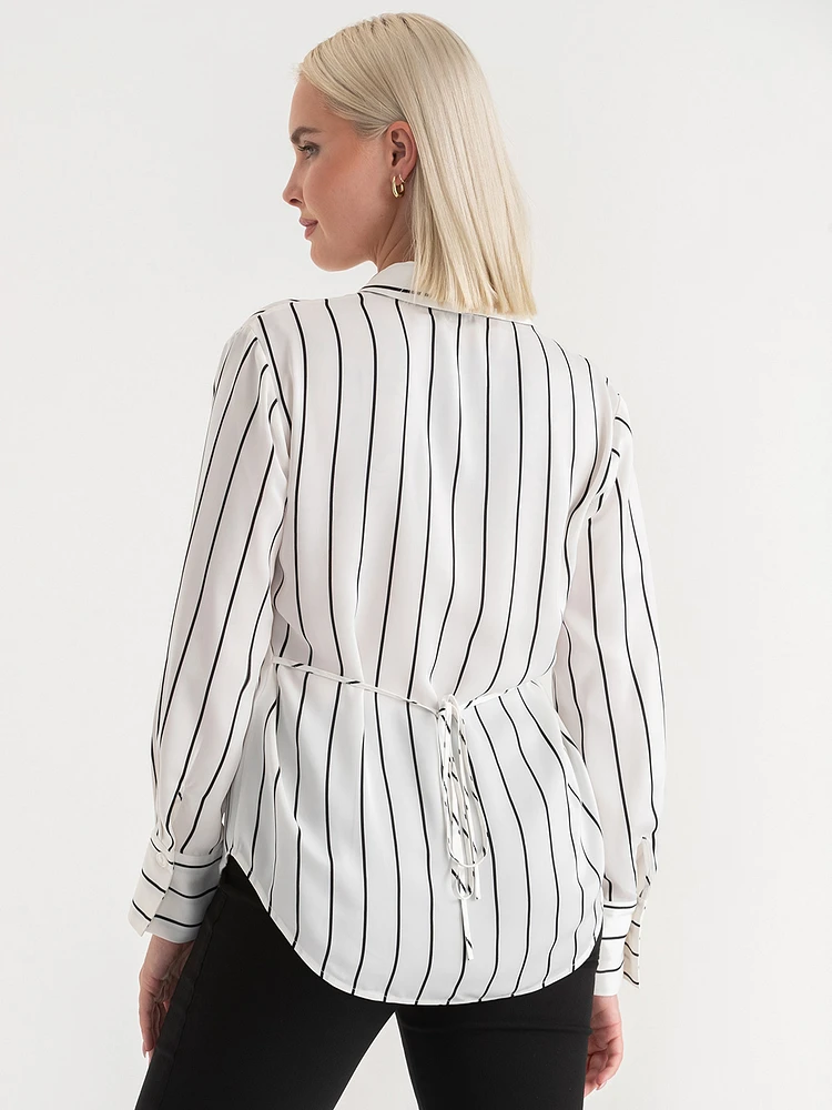 Long Sleeve Satin Tie-Back Blouse