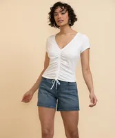 Short Sleeve V-Neck Top with Channel Front