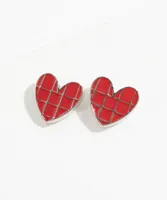 Small Red & Silver Heart Earrings