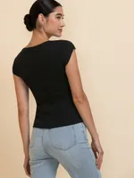 Fitted Scoop-Neck Cap Sleeve Top