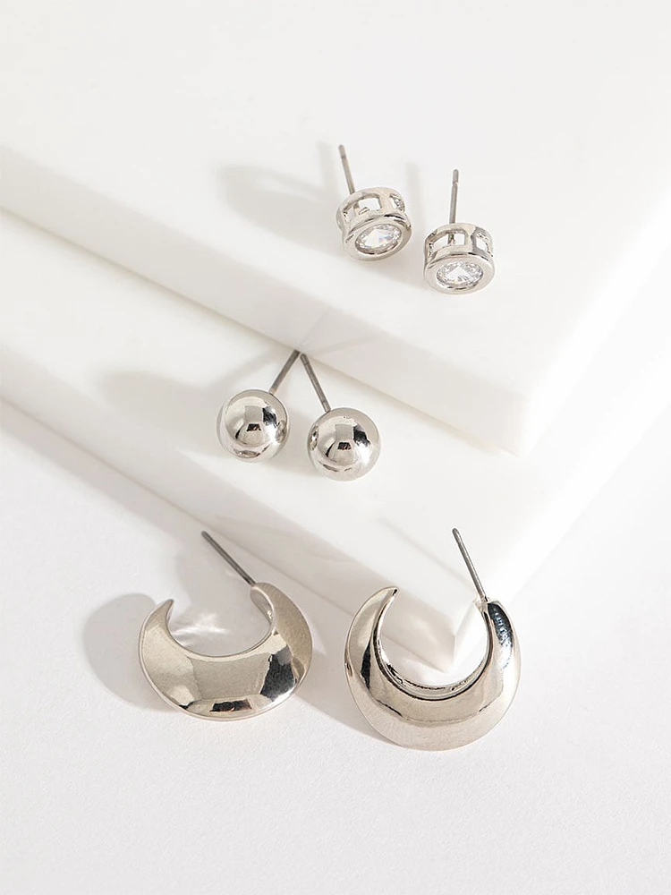 Silver Metal Earring Trio