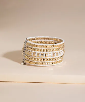 White & Gold Beaded Cuff Bracelet