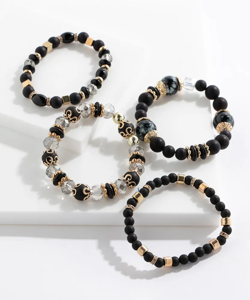 Black Beaded Bracelet 4-Pack