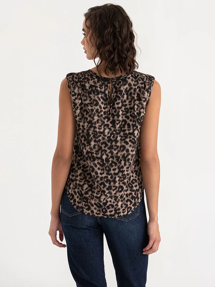 Sleeveless Blouse with Shoulder Trim