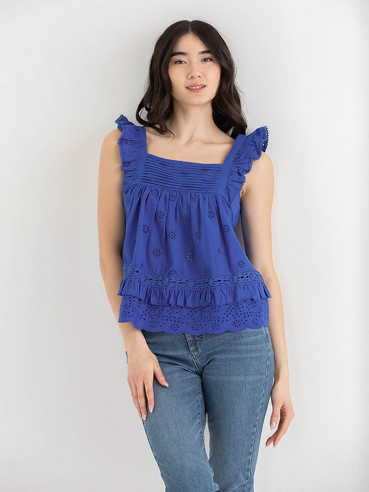 Cotton Ruffle Tank Blouse