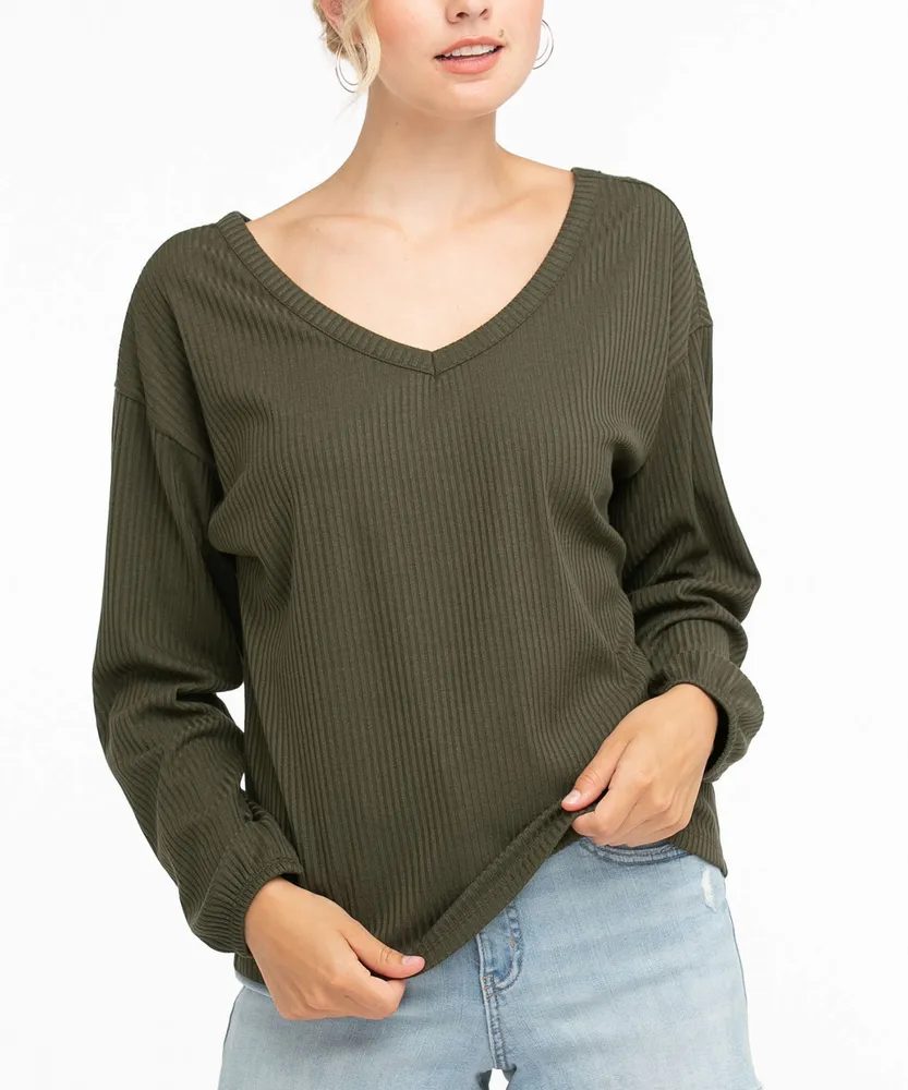 Ribbed Long Sleeve Back Detail Top