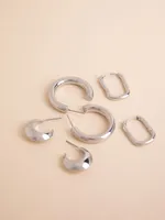 Trio Pack Huggie, Squoval, and Tube Hoop Earrings