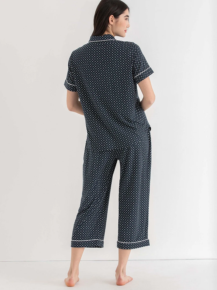 Short Sleeve Button Down Shirt with Crop Pant Sleep Set