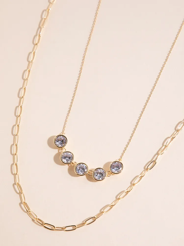 Gold Layered Cubic Zirconia + Paperclip Necklaces