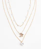 Layered Pearl & Butterfly Necklace