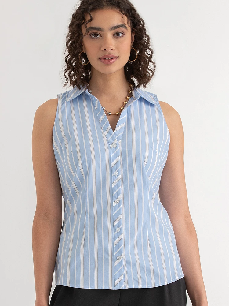 Talia Sleeveless Fitted Collar Shirt