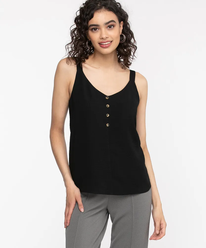 Button Front V-Neck Cami Blouse