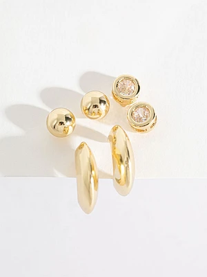 Gold Metal Earring Trio