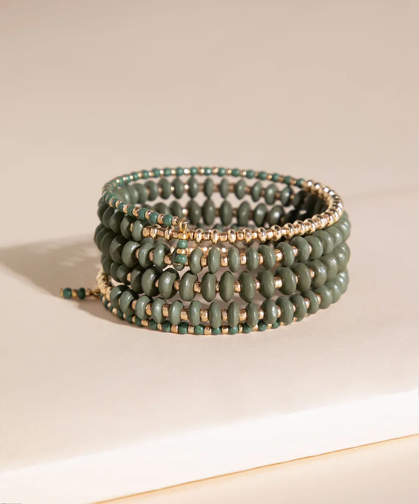 Olive & Gold Beaded Stretch Bracelet