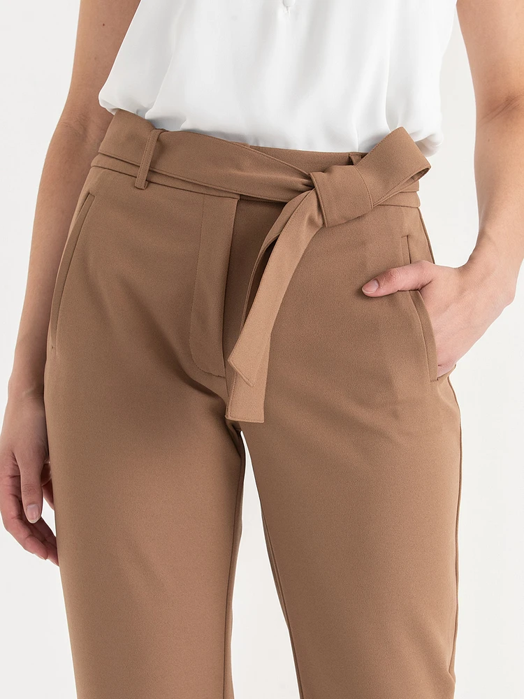 Belted Straight Crop Pant Scuba Crepe