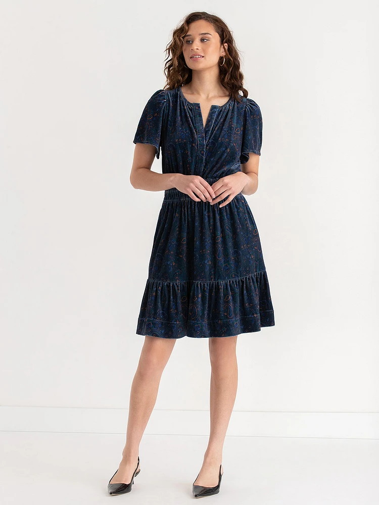 Tiered Flutter Sleeve Velvet Dress