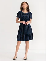 Tiered Flutter Sleeve Velvet Dress