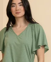 V-Neck Flutter Sleeve Tee