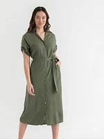 Linen Shirtdress with Roll Sleeves