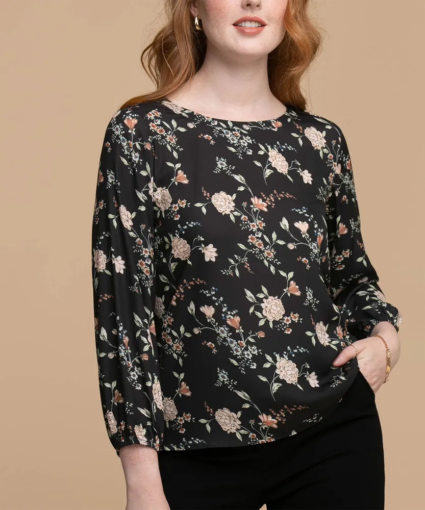 Long Puff Sleeve Scoop Neck Blouse