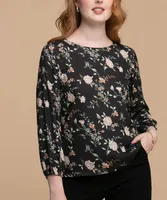 Long Puff Sleeve Scoop Neck Blouse