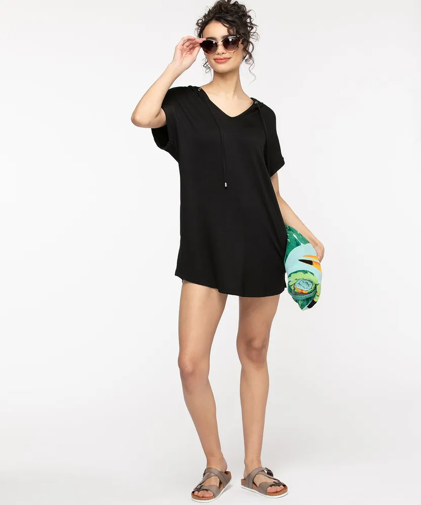 Short Sleeve Hooded Tunic Top