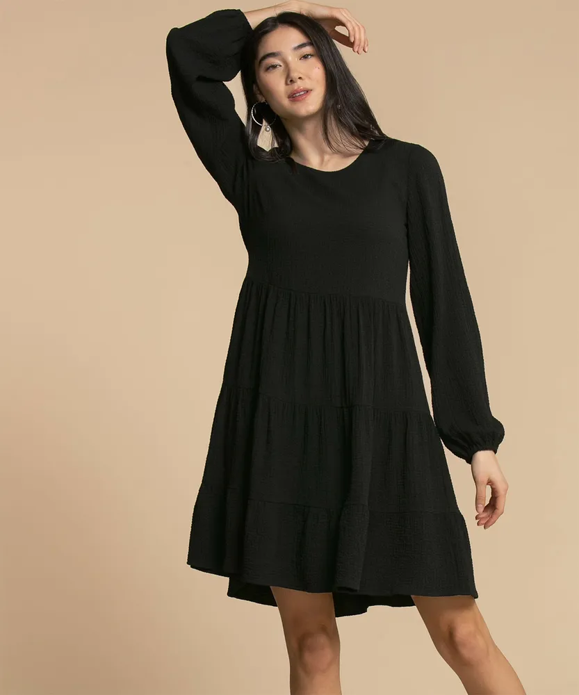 Long Sleeve Tiered Knee Length Dress