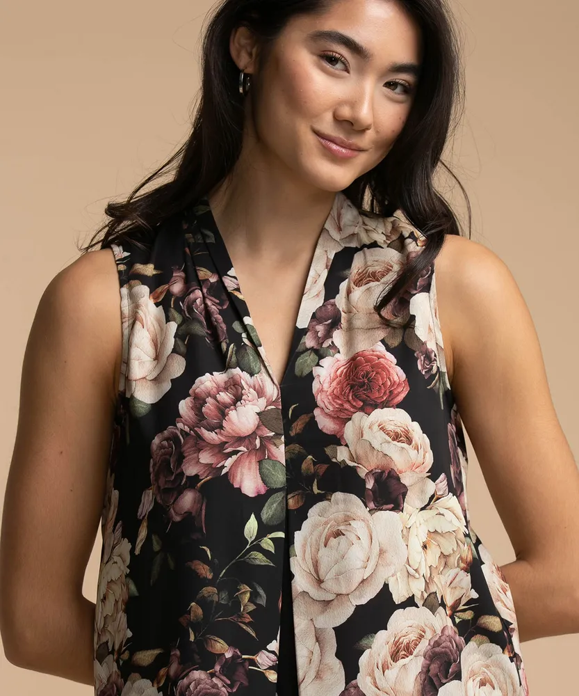 Pleat Front Sleeveless Blouse