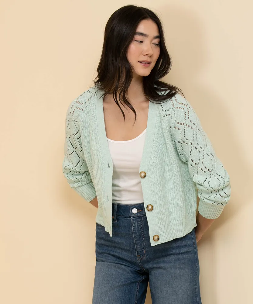 Pointelle Sleeve Cardigan